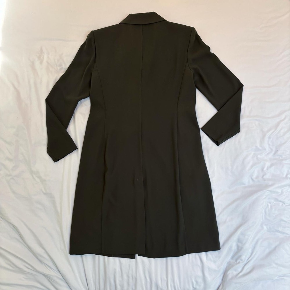 Olive Green Fitted Duster Topper Coat Jacket Vintage 90s - Picture 6 of 8